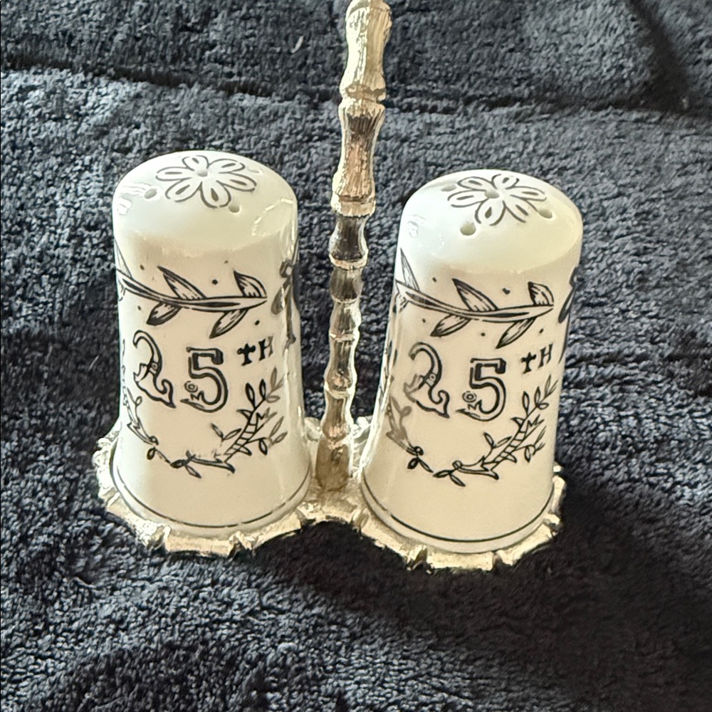 Elegant 25th Anniversary Salt and Pepper Shakers